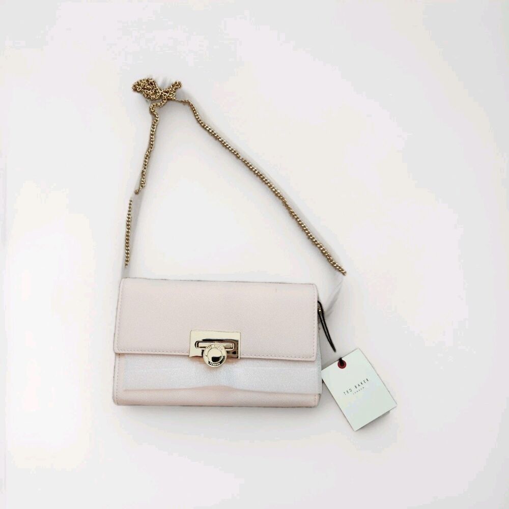 Ted Baker Leather Crossbody Clutch Purse Bag in Soft Pink